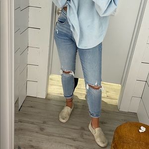 Ripped straight leg jeans